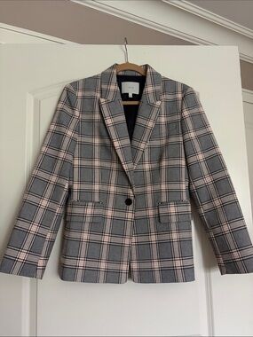 Joie Pink and Gray Plaid Single-Button Blazer